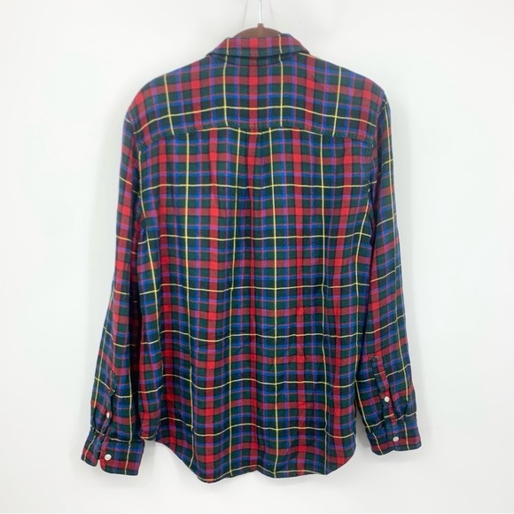 LL Bean Signature Women Size Large Shirt Button Down Top Red Green Flannel - Picture 4 of 7